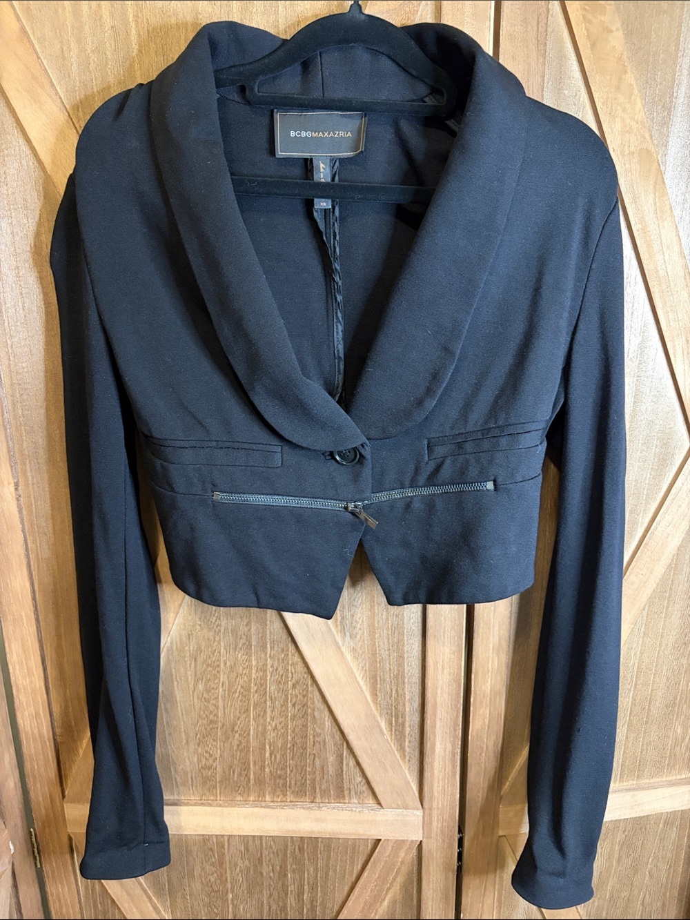 BCBGMaxAzria Black Cropped Shawl-Collar Blazer SIZE XS